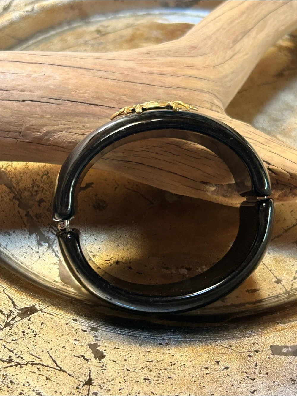 Rare Black Resin Bracelet with Gold Crab Accent Nautical Appeal - Cancer Zodiac